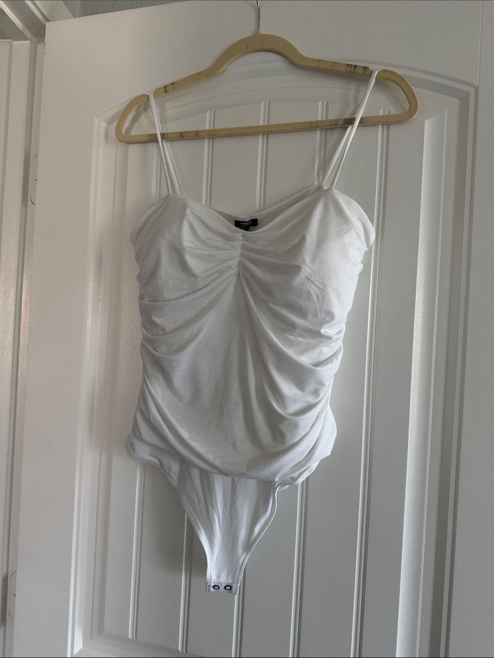 Express White Ruched Spaghetti Strap Bodysuit